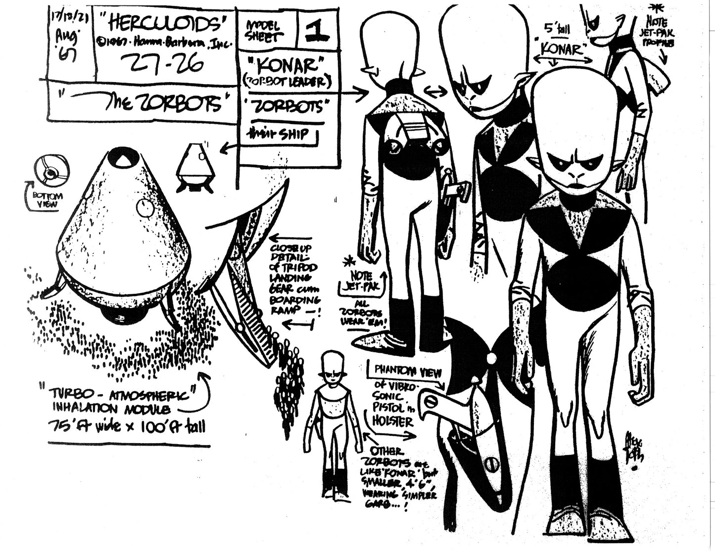 Alex Toth Herculoids Model Sheet Copy Lot 34 pages 1967 Cartoon Hanna Barbera