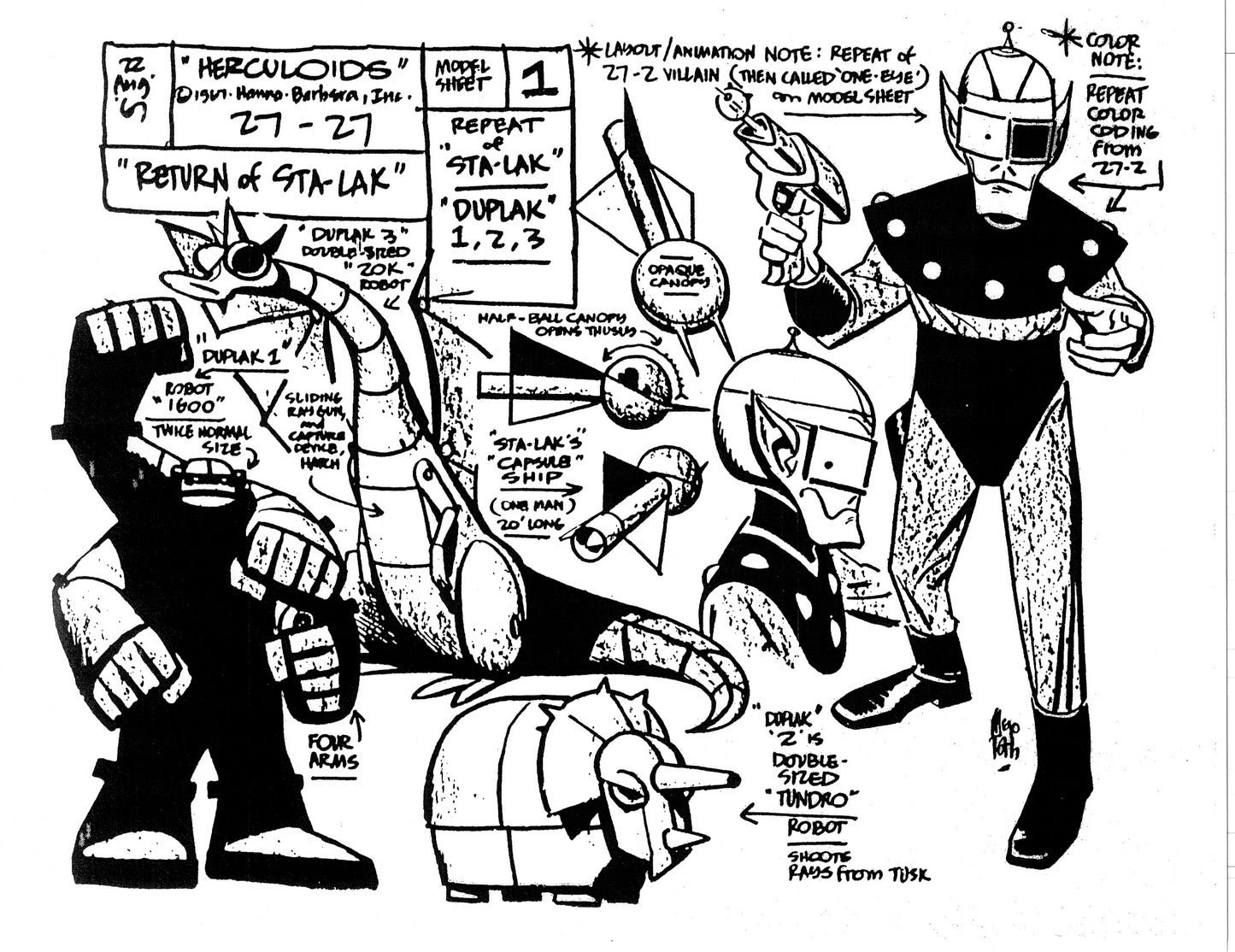 Alex Toth Herculoids Model Sheet Copy Lot 34 pages 1967 Cartoon Hanna Barbera