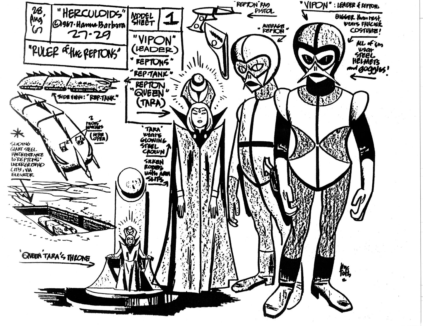 Alex Toth Herculoids Model Sheet Copy Lot 34 pages 1967 Cartoon Hanna Barbera