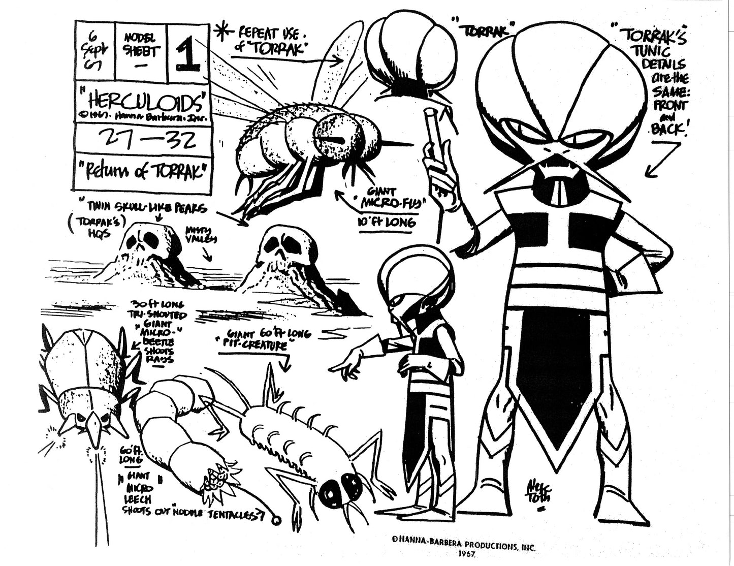 Alex Toth Herculoids Model Sheet Copy Lot 34 pages 1967 Cartoon Hanna Barbera