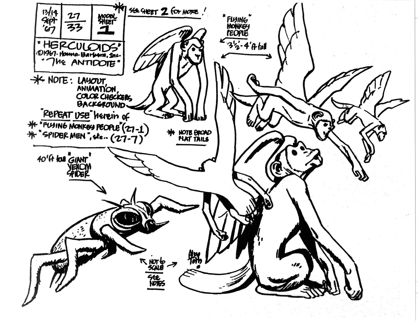 Alex Toth Herculoids Model Sheet Copy Lot 34 pages 1967 Cartoon Hanna Barbera
