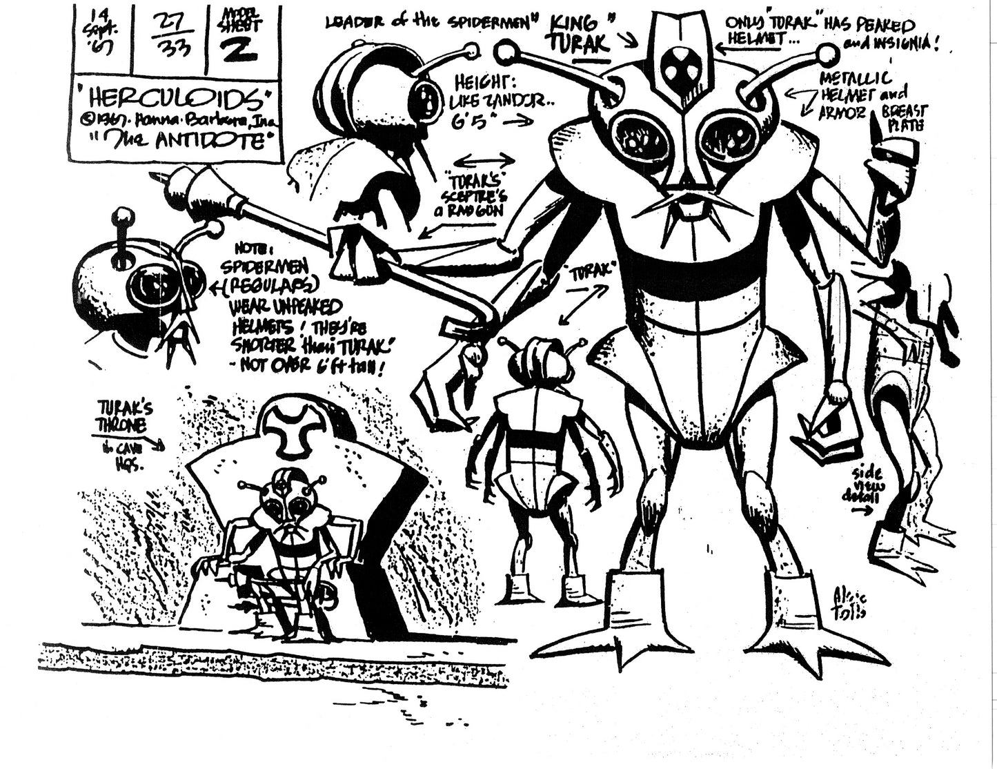 Alex Toth Herculoids Model Sheet Copy Lot 34 pages 1967 Cartoon Hanna Barbera