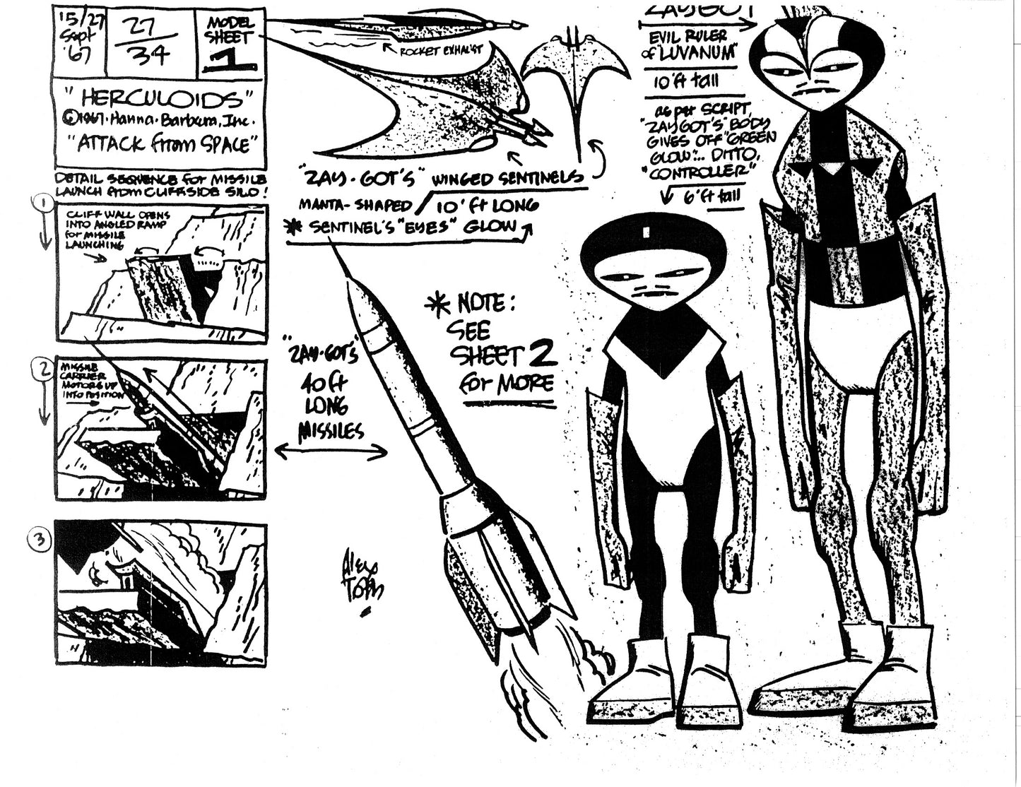 Alex Toth Herculoids Model Sheet Copy Lot 34 pages 1967 Cartoon Hanna Barbera