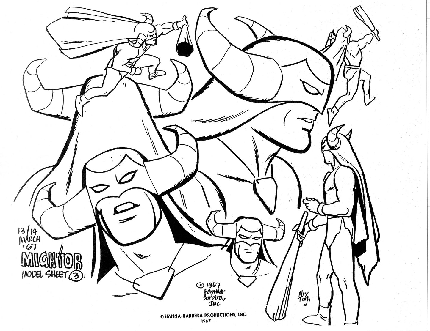 Alex Toth Mighty Mightor Model Sheet Copy Lot 34 pages of 1967 Cartoon Hanna Barbera