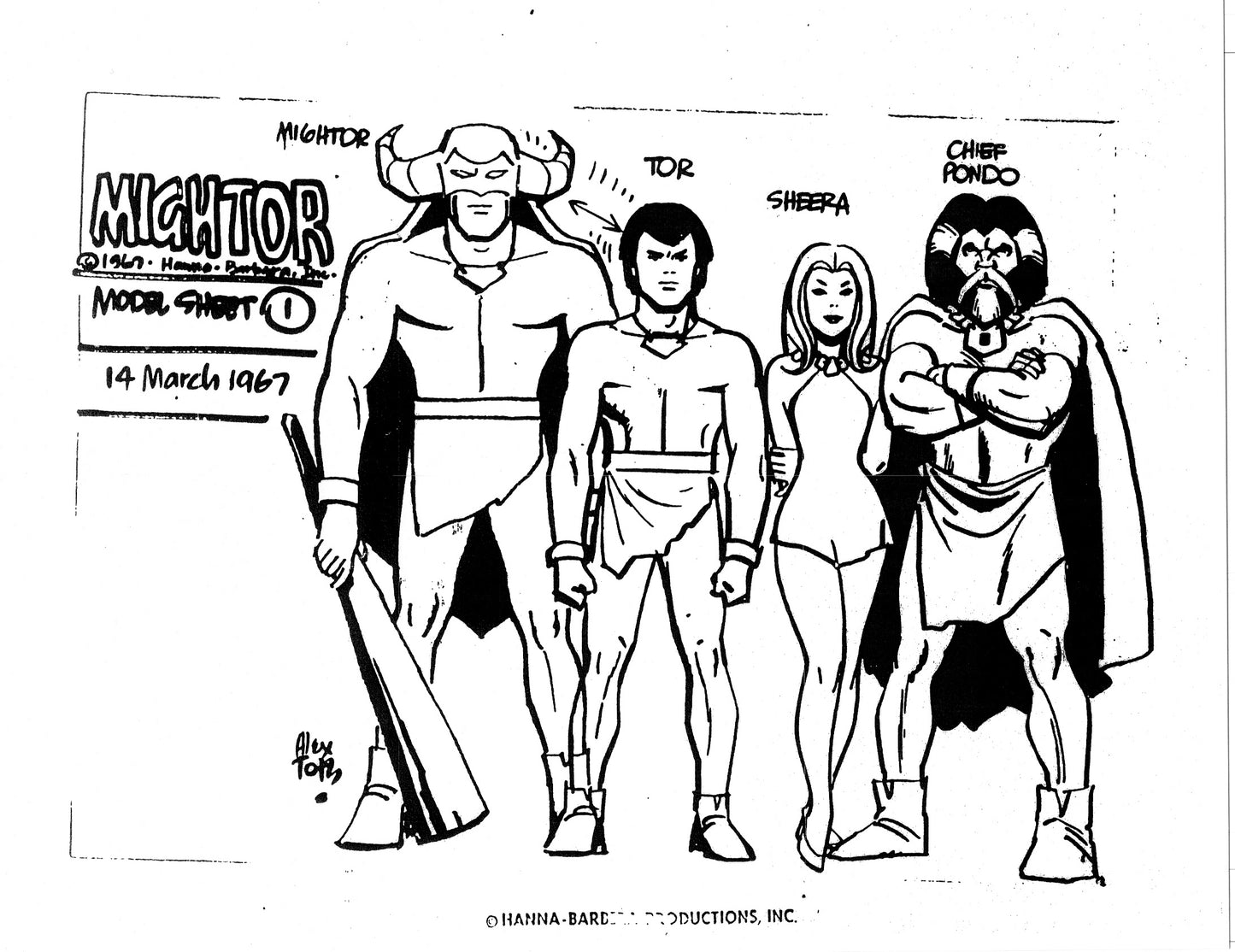 Alex Toth Mighty Mightor Model Sheet Copy Lot 34 pages of 1967 Cartoon Hanna Barbera
