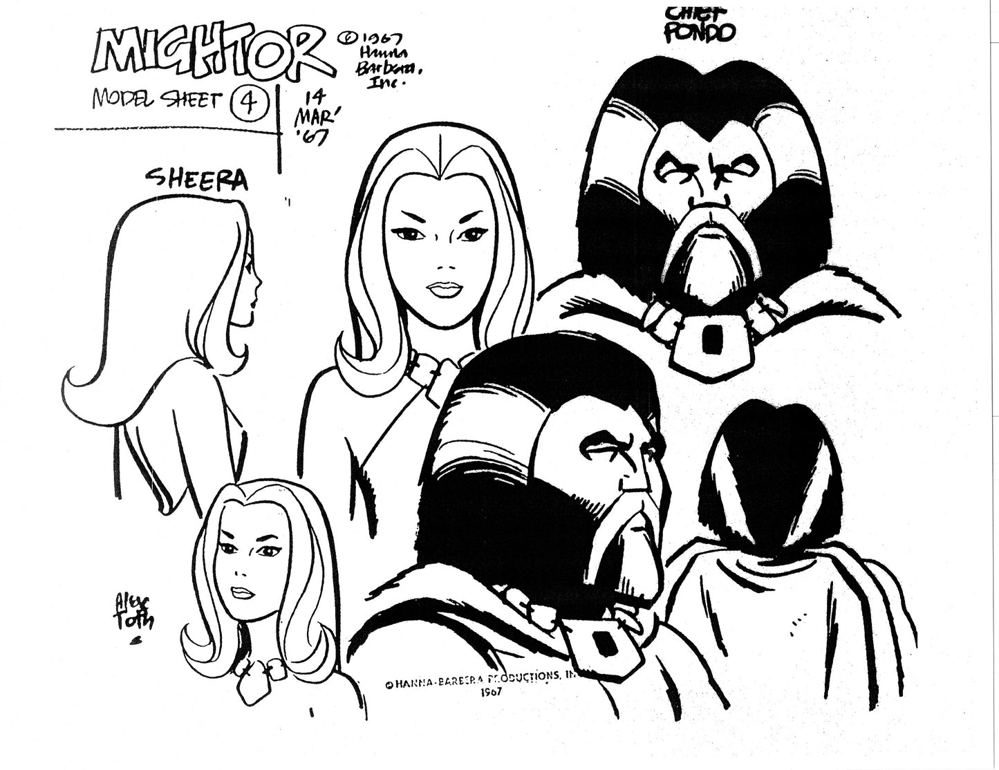 Alex Toth Mighty Mightor Model Sheet Copy Lot 34 pages of 1967 Cartoon Hanna Barbera