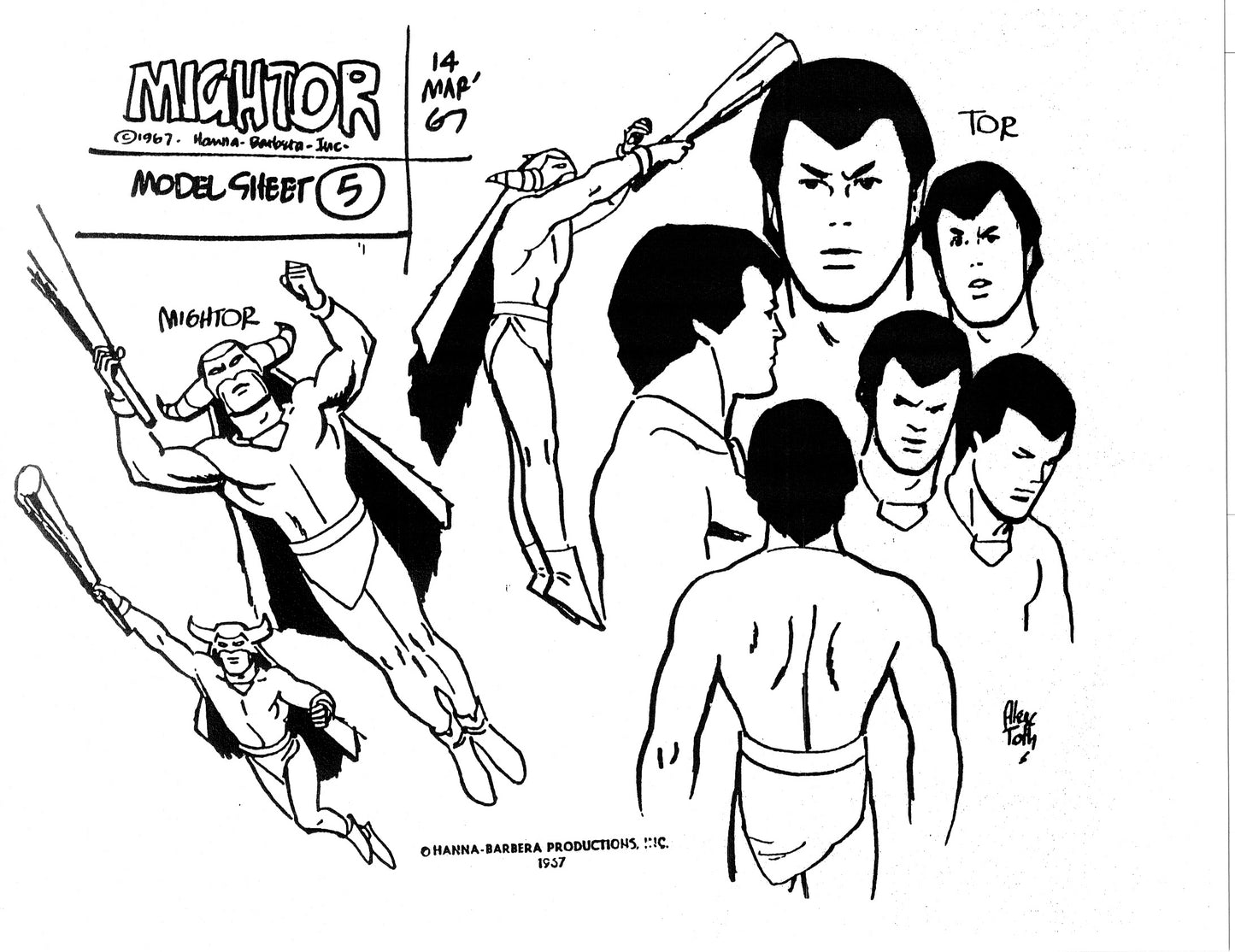 Alex Toth Mighty Mightor Model Sheet Copy Lot 34 pages of 1967 Cartoon Hanna Barbera