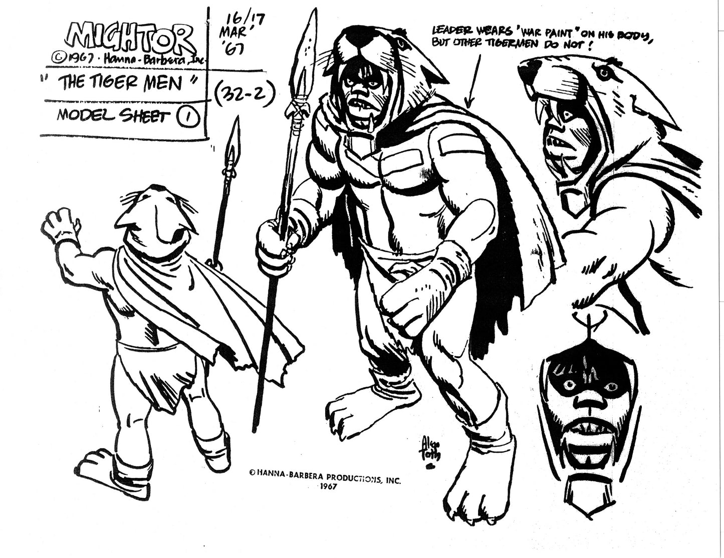 Alex Toth Mighty Mightor Model Sheet Copy Lot 34 pages of 1967 Cartoon Hanna Barbera