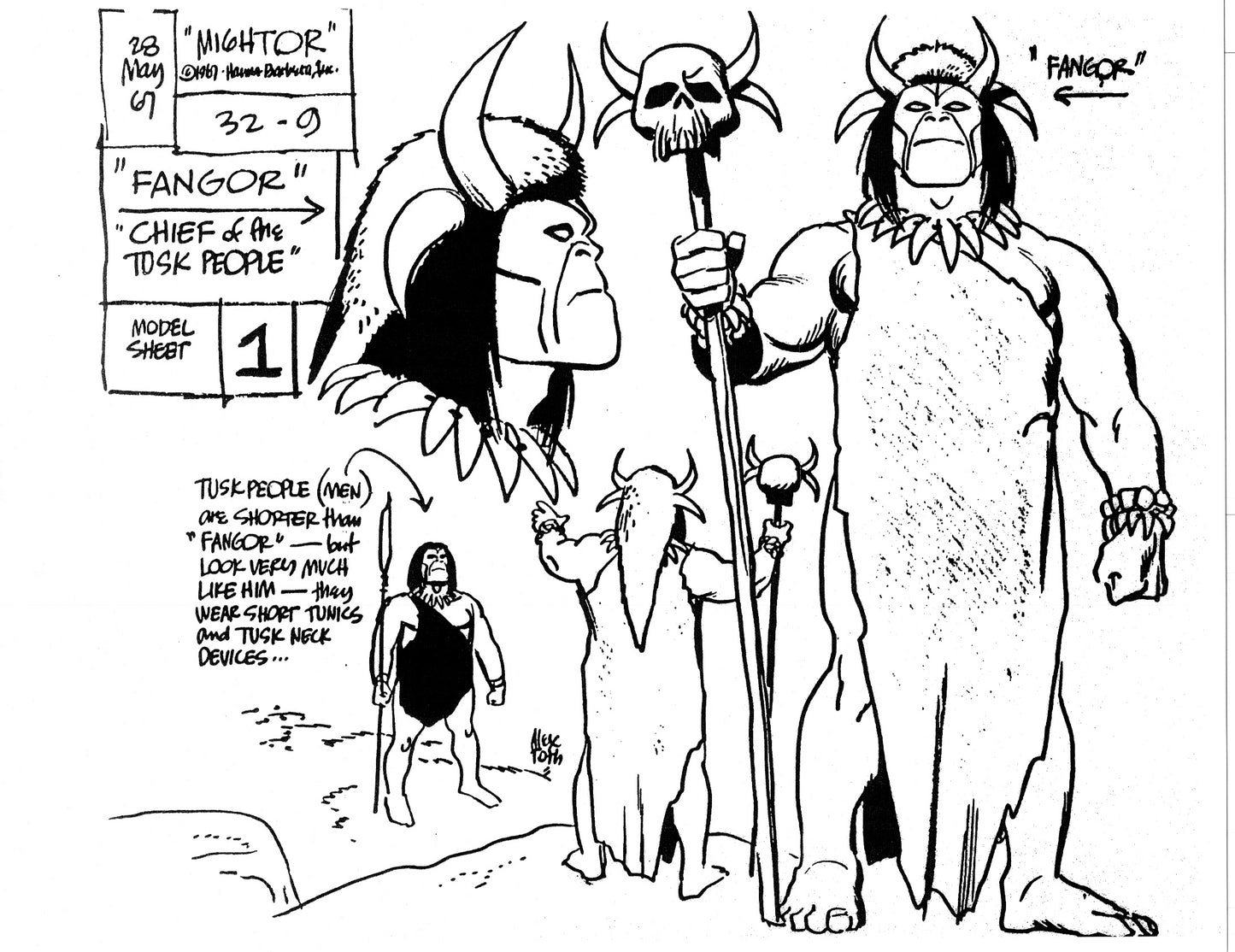 Alex Toth Mighty Mightor Model Sheet Copy Lot 34 pages of 1967 Cartoon Hanna Barbera