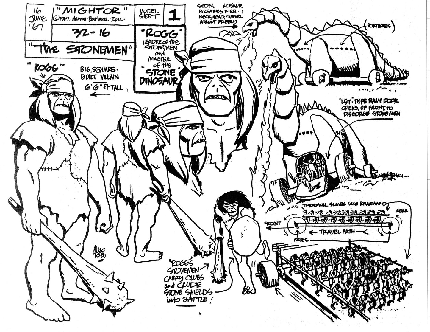 Alex Toth Mighty Mightor Model Sheet Copy Lot 34 pages of 1967 Cartoon Hanna Barbera