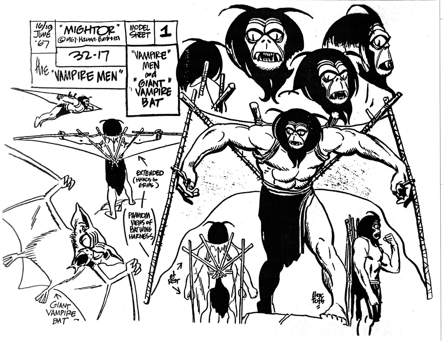 Alex Toth Mighty Mightor Model Sheet Copy Lot 34 pages of 1967 Cartoon Hanna Barbera
