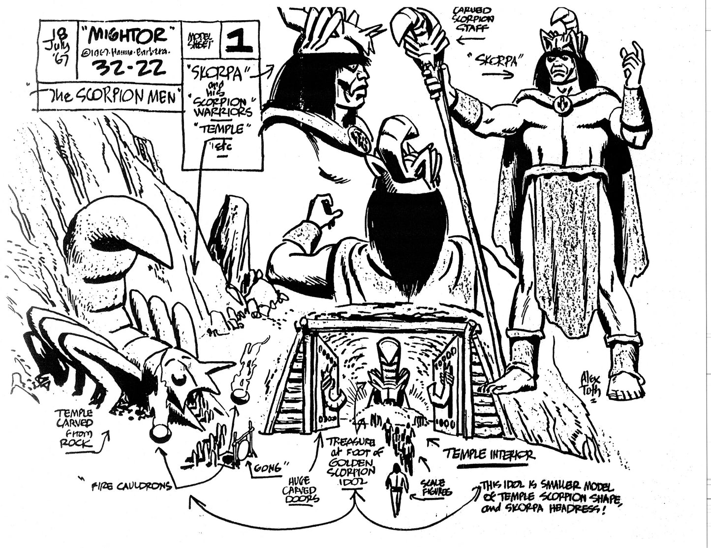 Alex Toth Mighty Mightor Model Sheet Copy Lot 34 pages of 1967 Cartoon Hanna Barbera