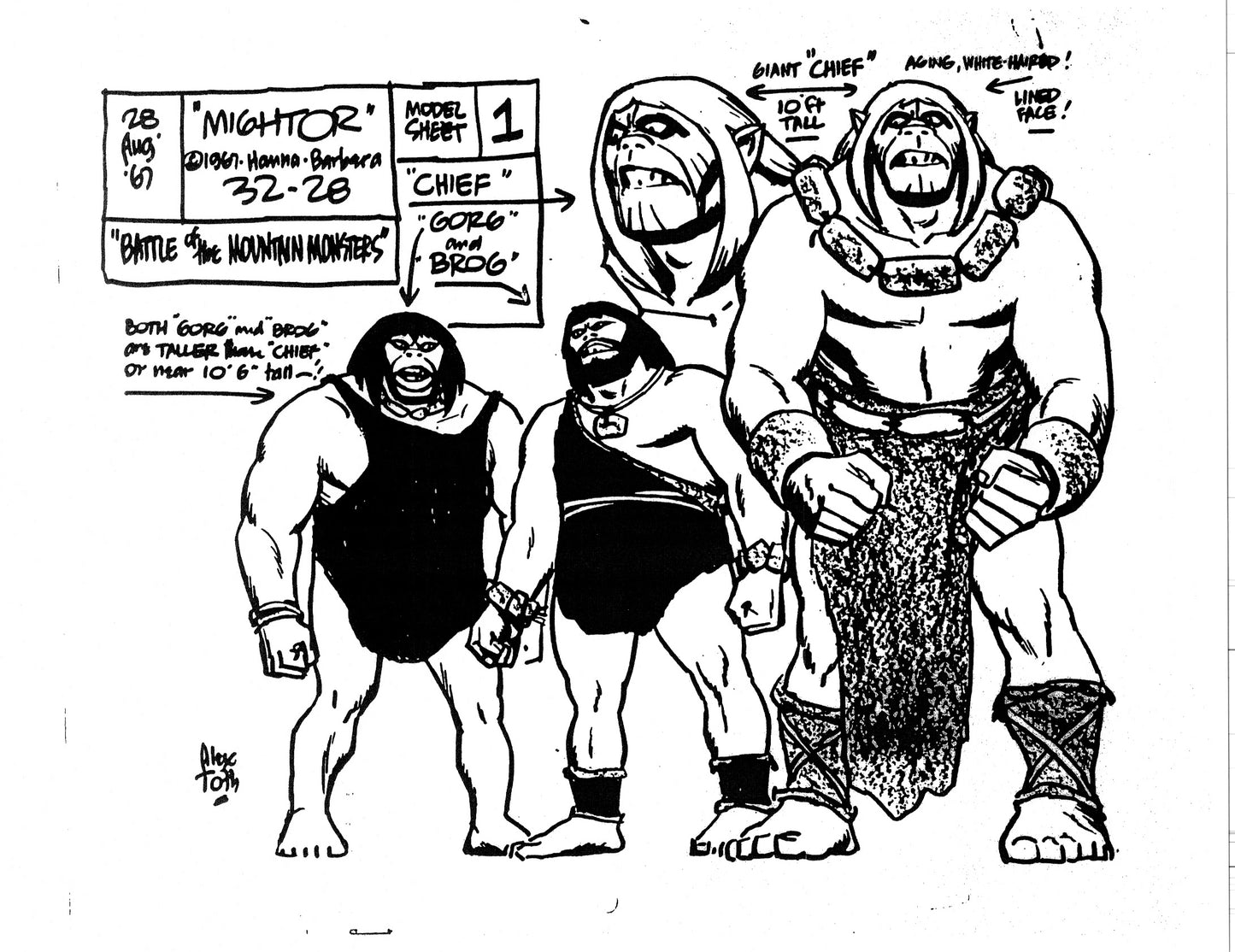 Alex Toth Mighty Mightor Model Sheet Copy Lot 34 pages of 1967 Cartoon Hanna Barbera