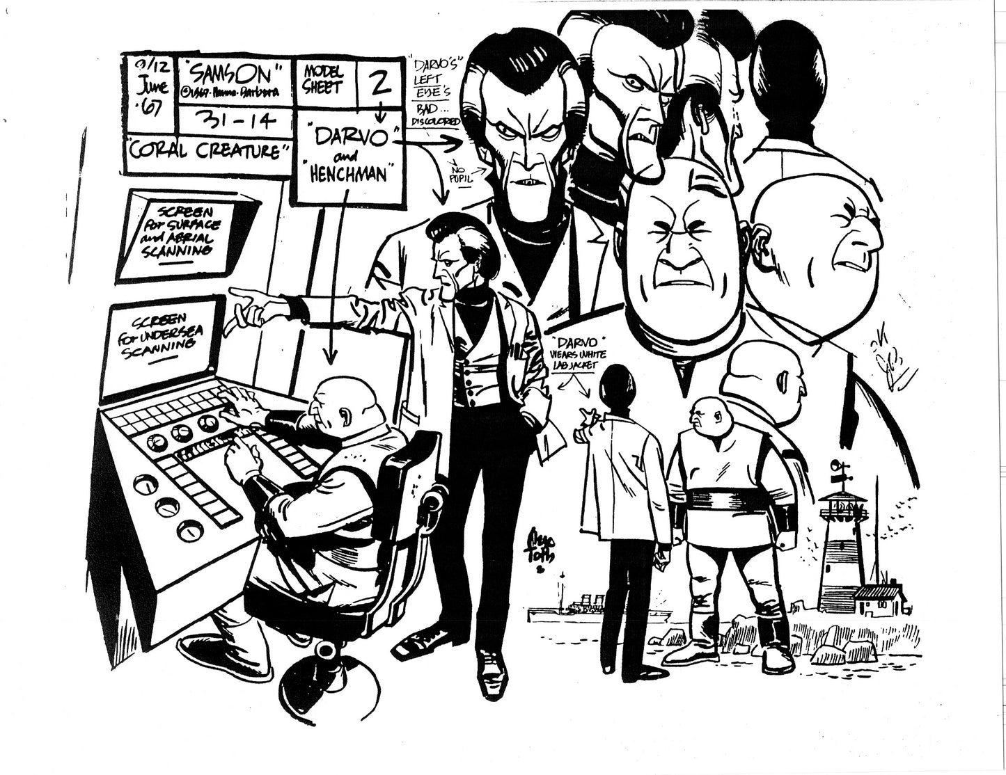 Alex Toth Samson Model Sheet Copy Lot 40 pages of 1967 Cartoon Hanna Barbera