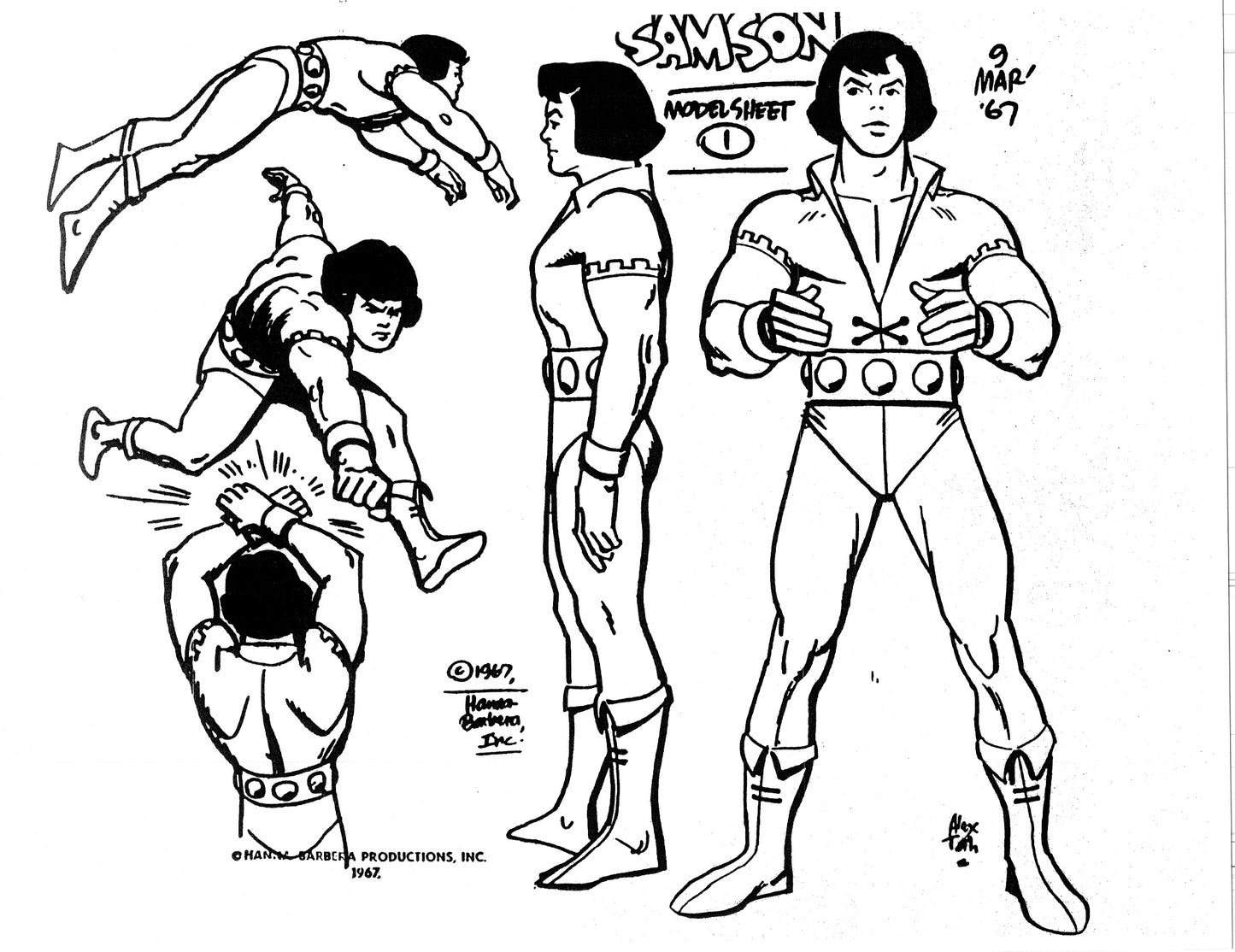 Alex Toth Samson Model Sheet Copy Lot 40 pages of 1967 Cartoon Hanna Barbera