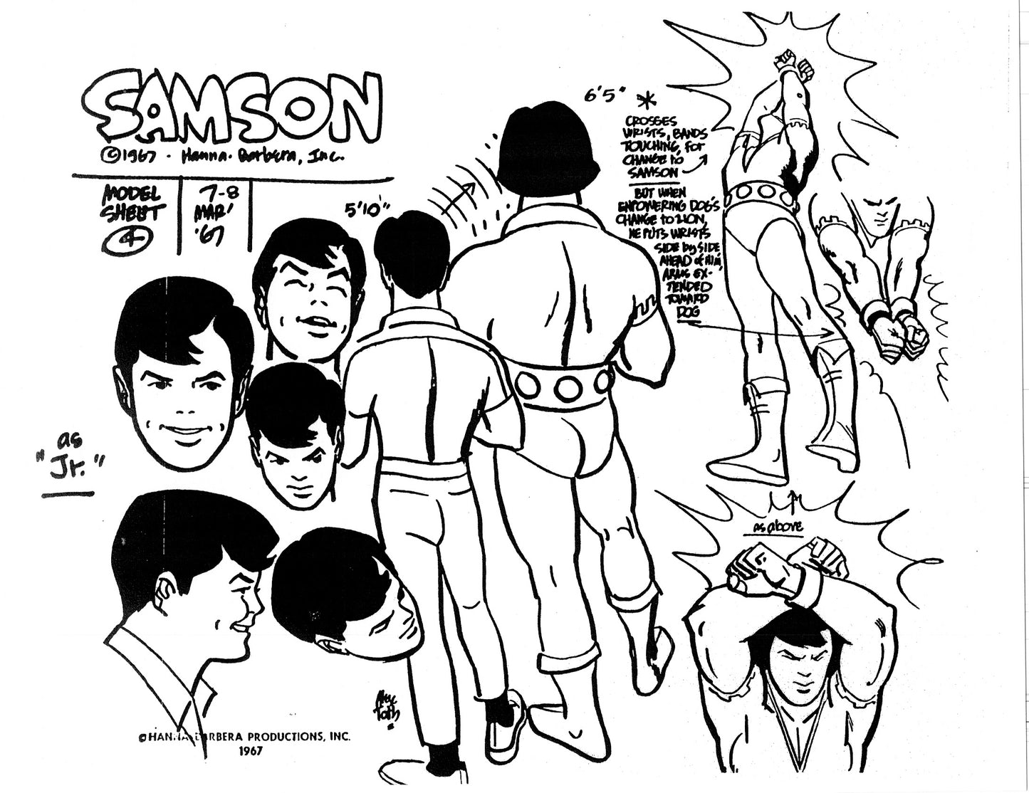 Alex Toth Samson Model Sheet Copy Lot 40 pages of 1967 Cartoon Hanna Barbera
