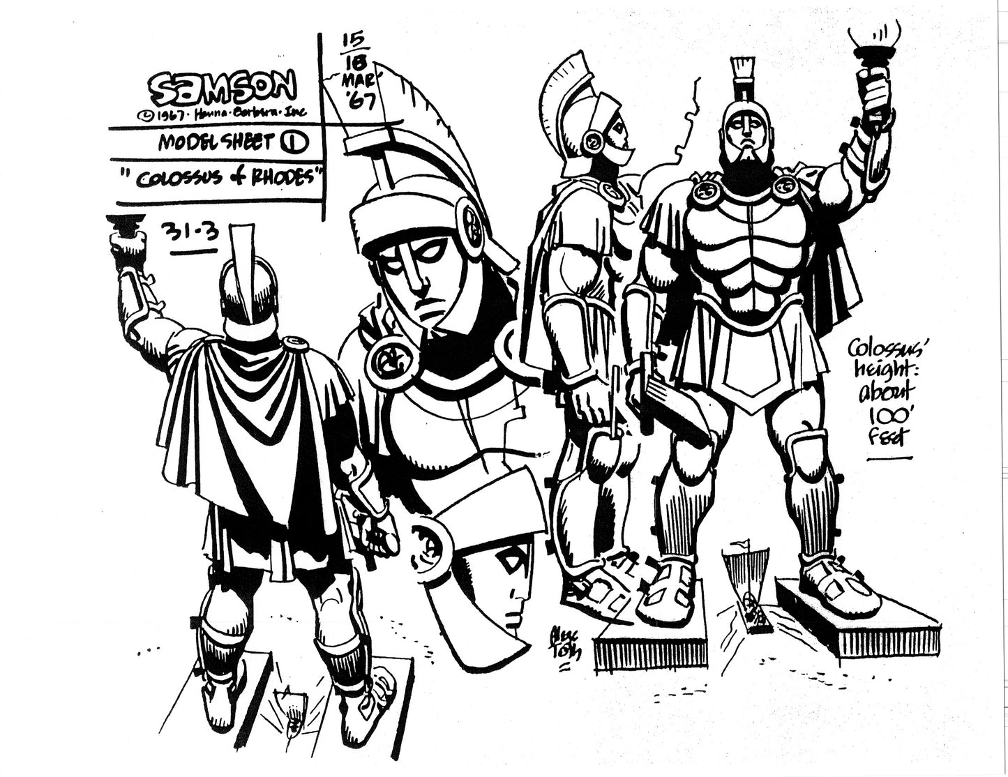 Alex Toth Samson Model Sheet Copy Lot 40 pages of 1967 Cartoon Hanna Barbera