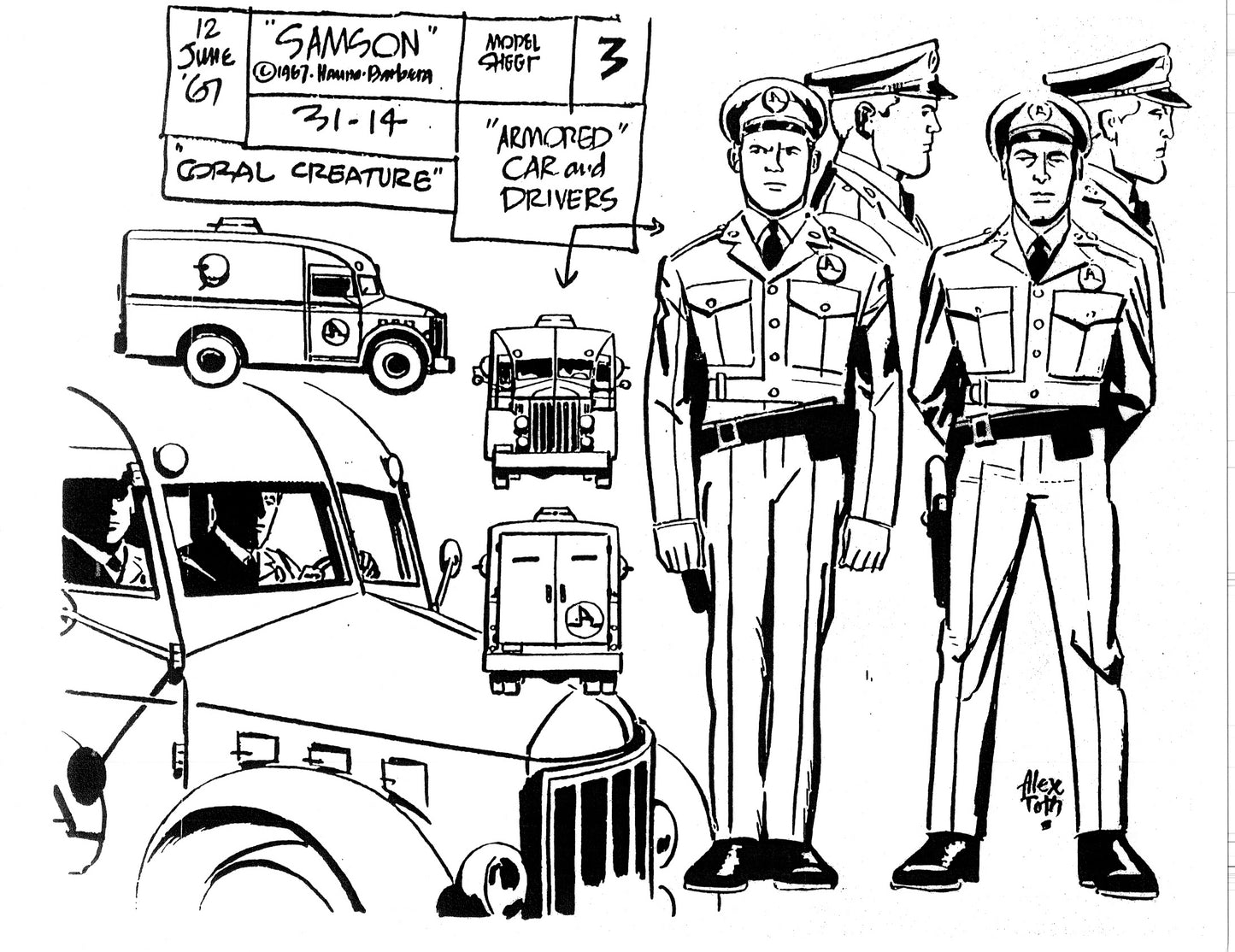 Alex Toth Samson Model Sheet Copy Lot 40 pages of 1967 Cartoon Hanna Barbera