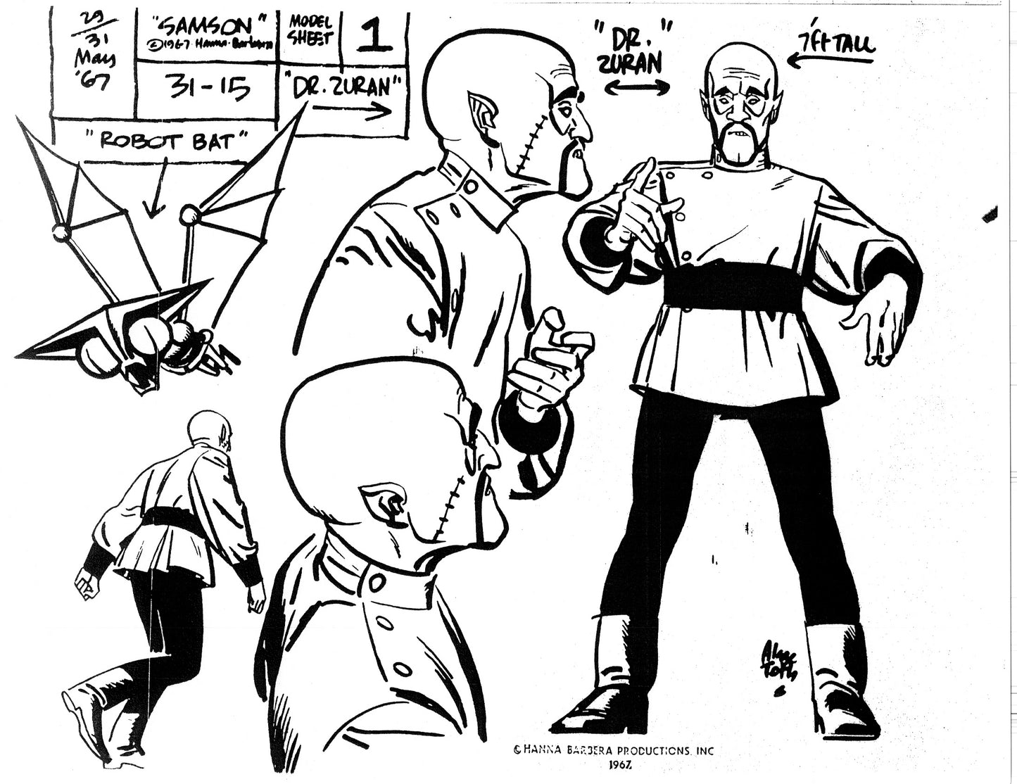 Alex Toth Samson Model Sheet Copy Lot 40 pages of 1967 Cartoon Hanna Barbera