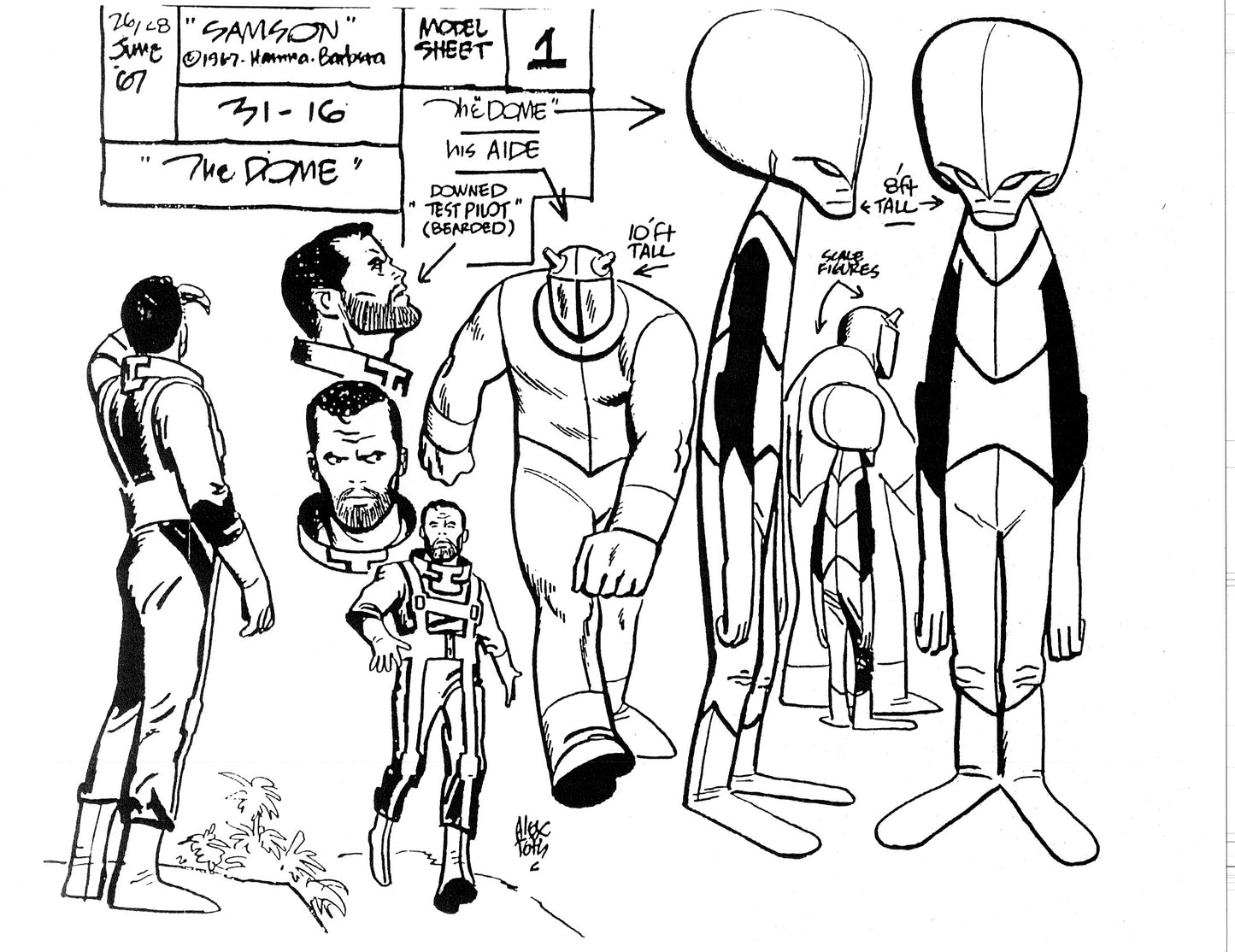 Alex Toth Samson Model Sheet Copy Lot 40 pages of 1967 Cartoon Hanna Barbera