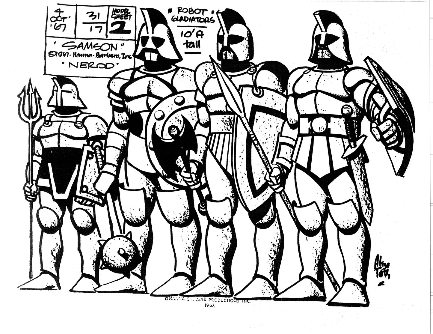 Alex Toth Samson Model Sheet Copy Lot 40 pages of 1967 Cartoon Hanna Barbera