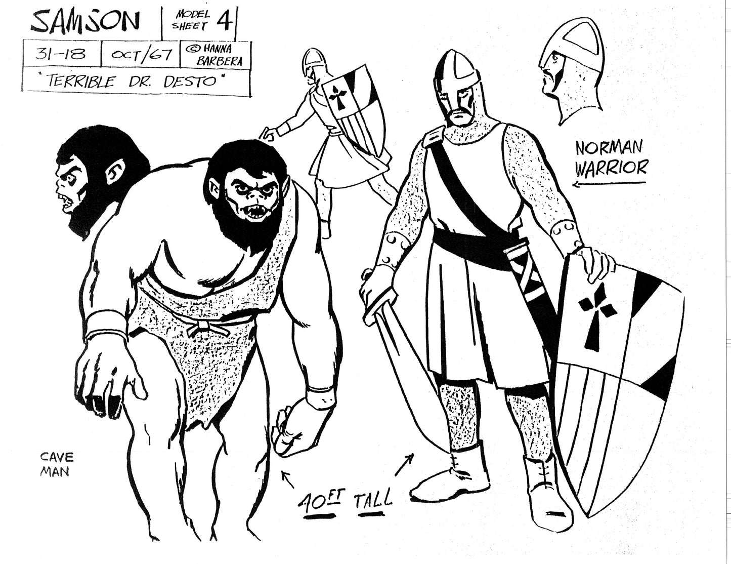 Alex Toth Samson Model Sheet Copy Lot 40 pages of 1967 Cartoon Hanna Barbera