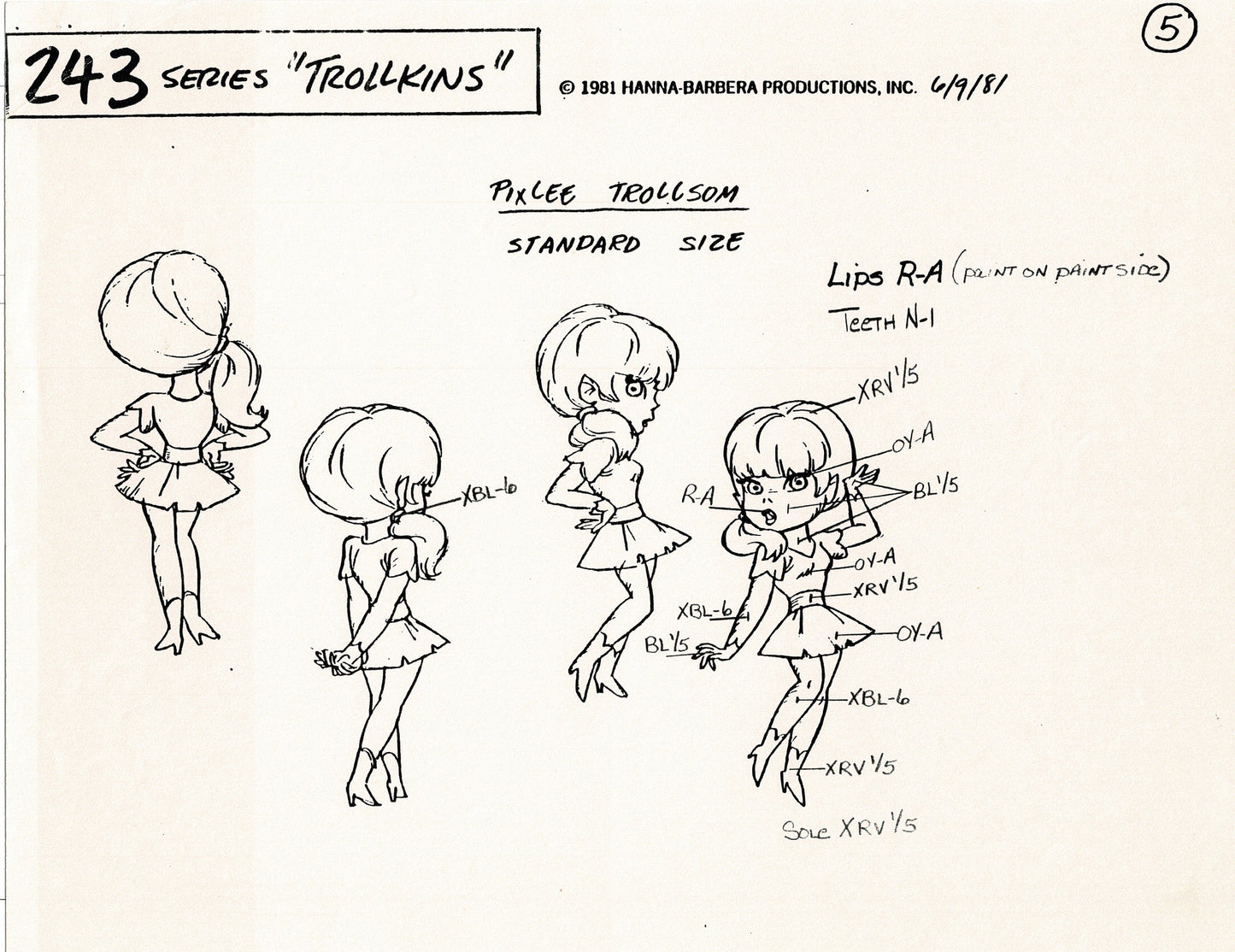 Trollkins 1981 Production Model Sheet Copy Lot of 12 Pages from Hanna Barbera