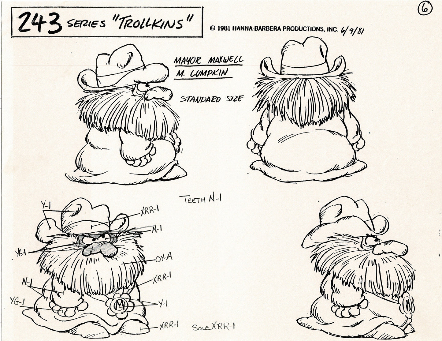 Trollkins 1981 Production Model Sheet Copy Lot of 12 Pages from Hanna Barbera
