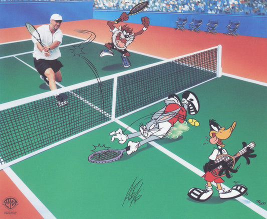 Volley Folly Looney Tunes Warner Brothers Limited Edition Animation Cel of 500 Signed by Andre Agassi Playing Tennis with Bugs Bunny n More