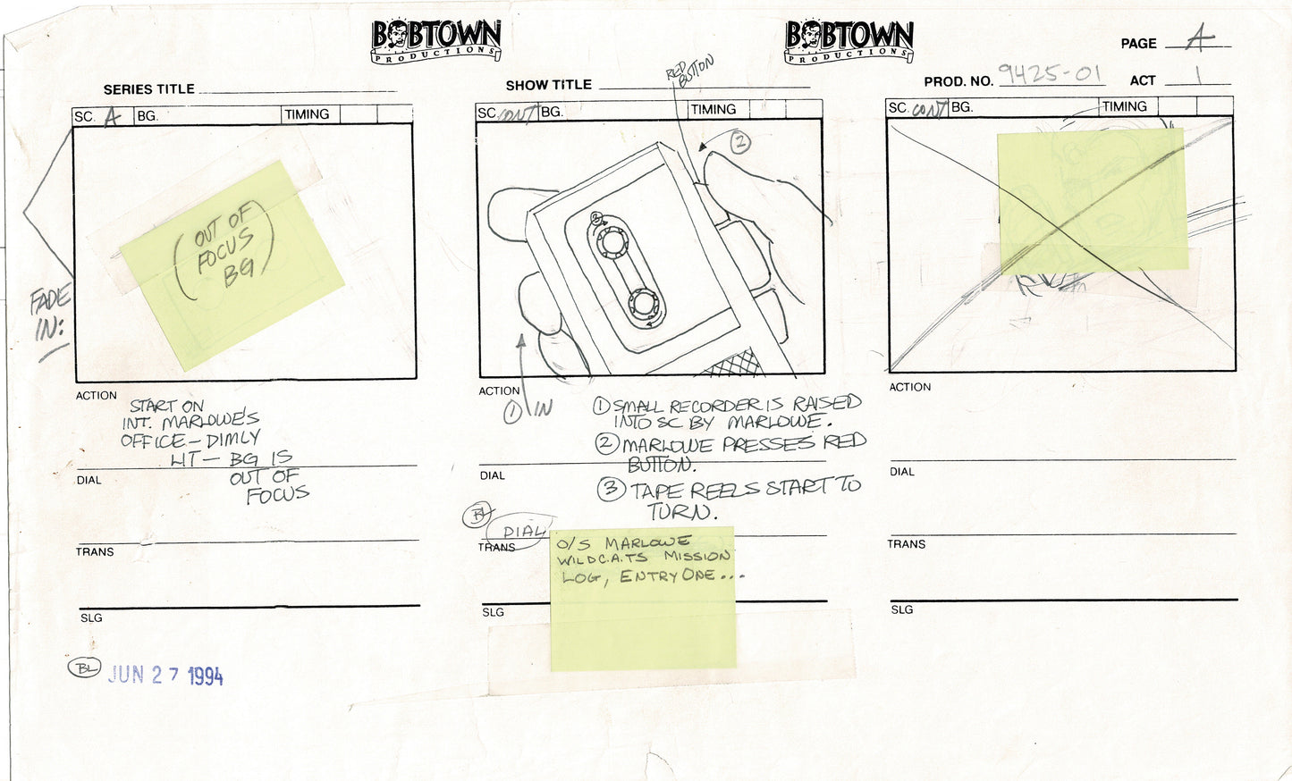 Jim Lee Wildc.a.t.s. Wildcats Production Animation Storyboard Nelvana 1994-5 D1-001