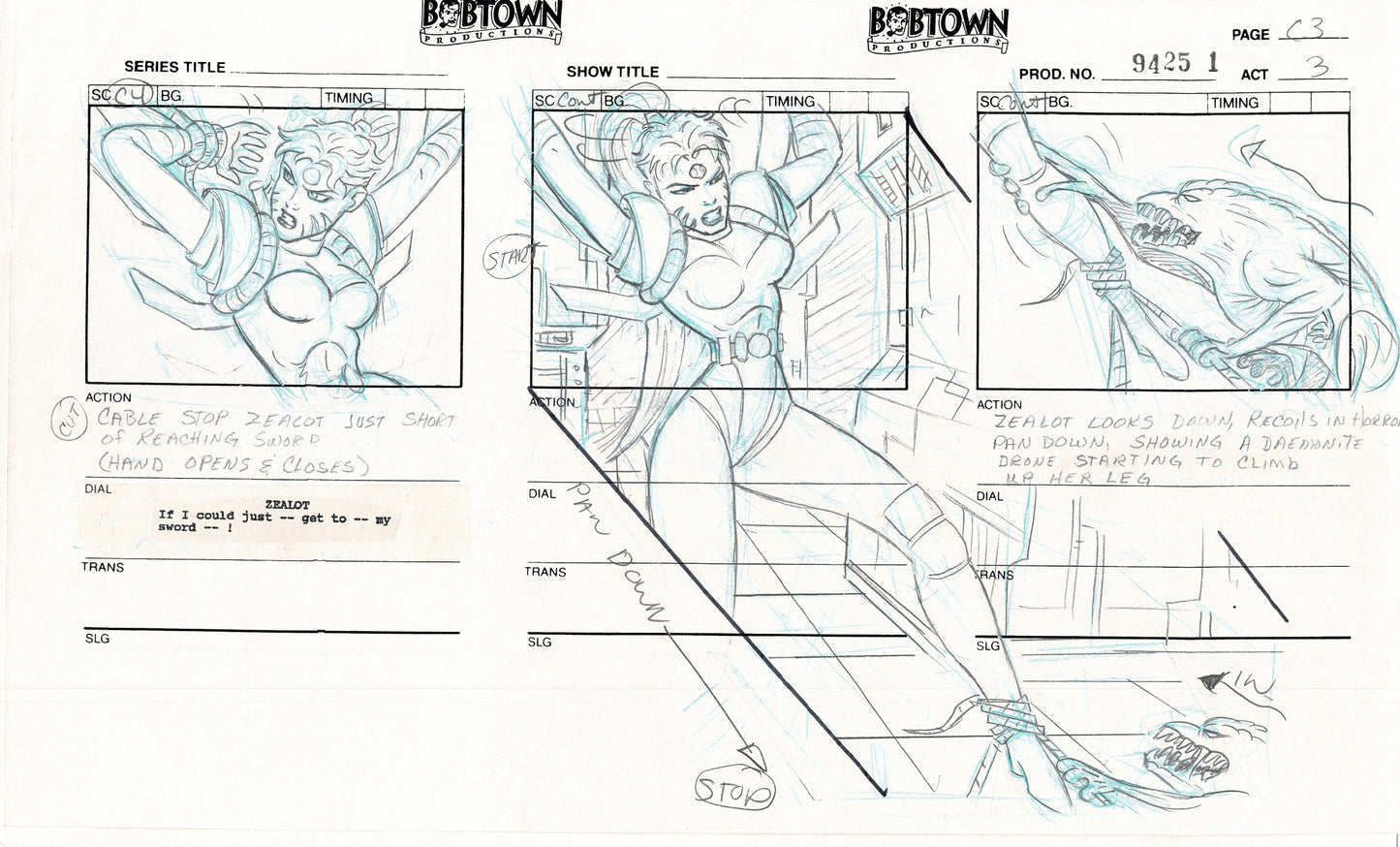 Jim Lee Wildc.a.t.s. Wildcats Lot of 3 Production Animation Storyboard Nelvana 1994-5 F3-01