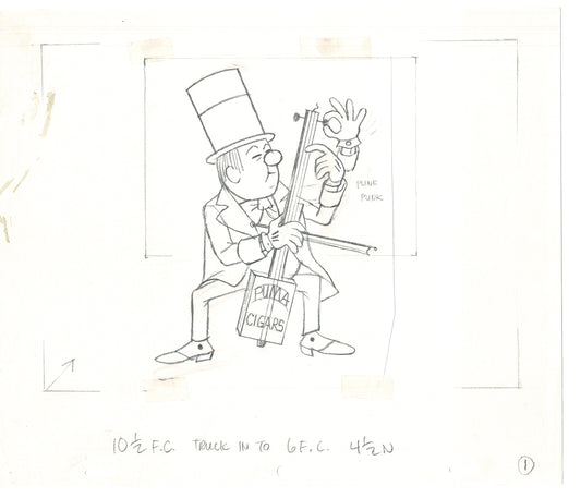 WC Fields Jay Ward Original Production Animation Cel Drawing 1970's AS-001