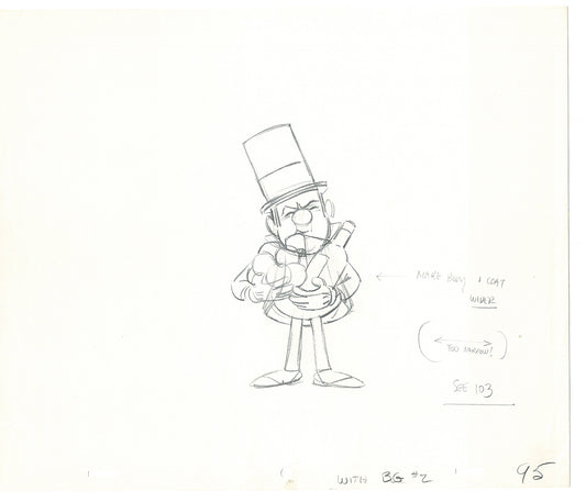 WC Fields Jay Ward Original Production Animation Cel Drawing 1970's AS-017