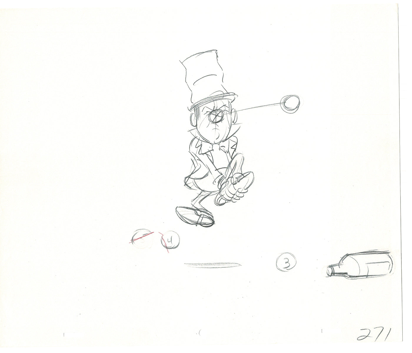 WC Fields Jay Ward Original Production Animation Cel Drawing 1970's AS-024