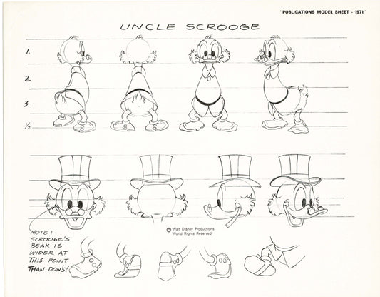 Walt Disney Scrooge McDuck Print Publications Model Sheet 1971 Animators Estate 005