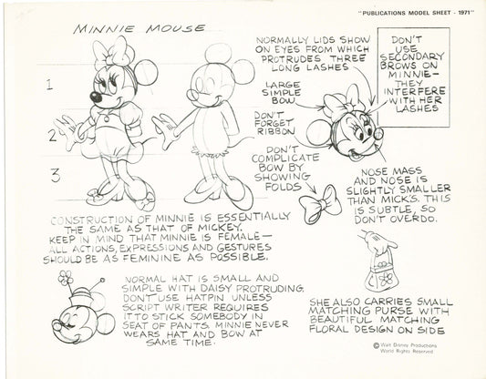 Walt Disney Minnie Mouse Print Publications Model Sheet 1971 Animators Estate 010