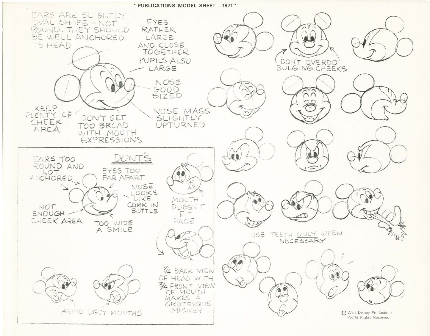 Walt Disney Mickey Mouse Print Publications Model Sheet 1971 Animators Estate 014