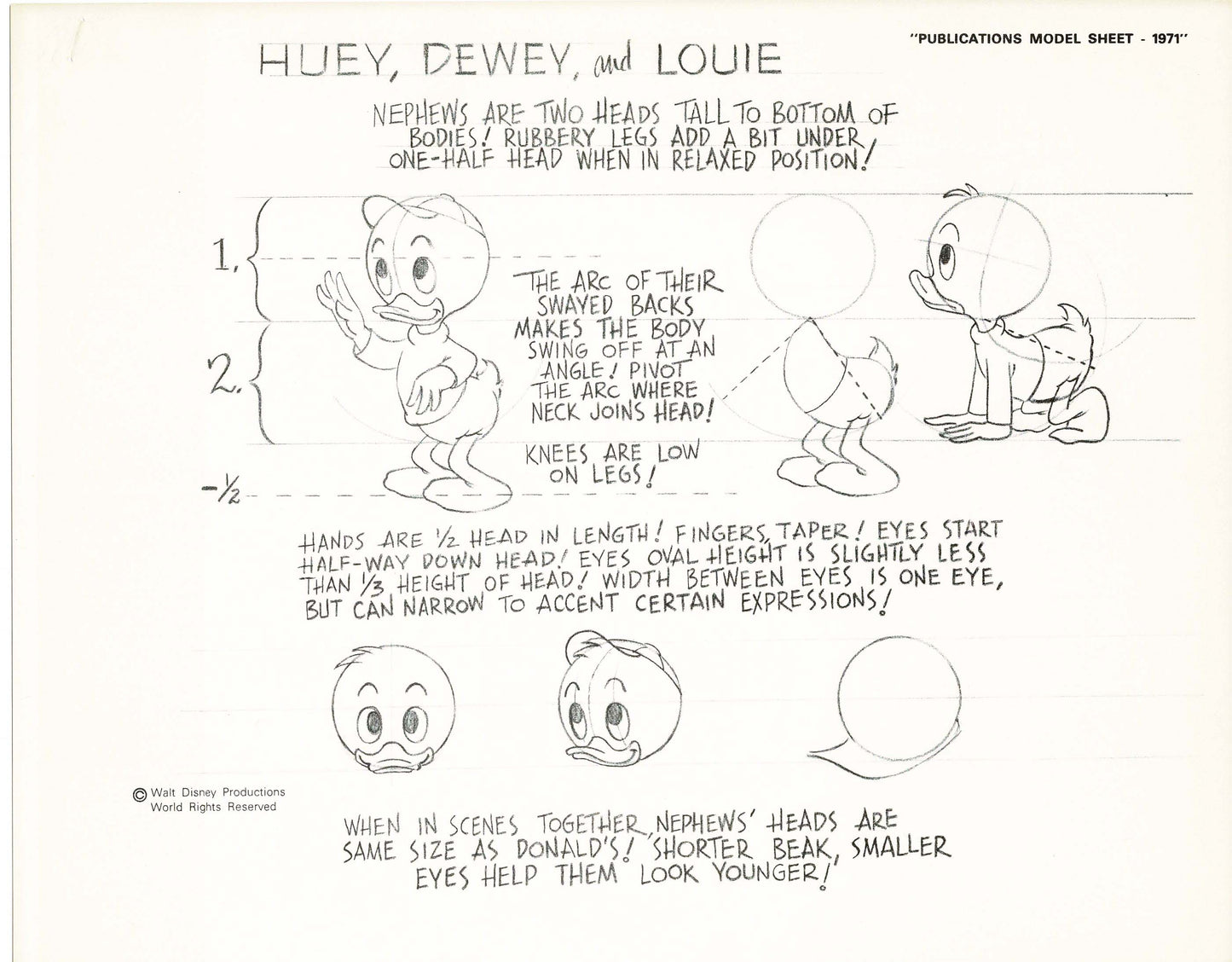 Walt Disney Huey Dewey and Louie Print Publications Model Sheet 1971 Animators Estate 019