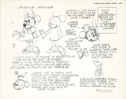 Walt Disney Minnie Mouse Print Publications Model Sheet 1971 Animators Estate 023