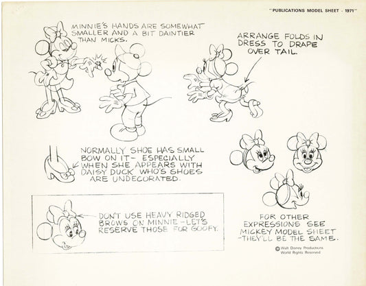 Walt Disney Minnie Mouse Print Publications Model Sheet 1971 Animators Estate 024