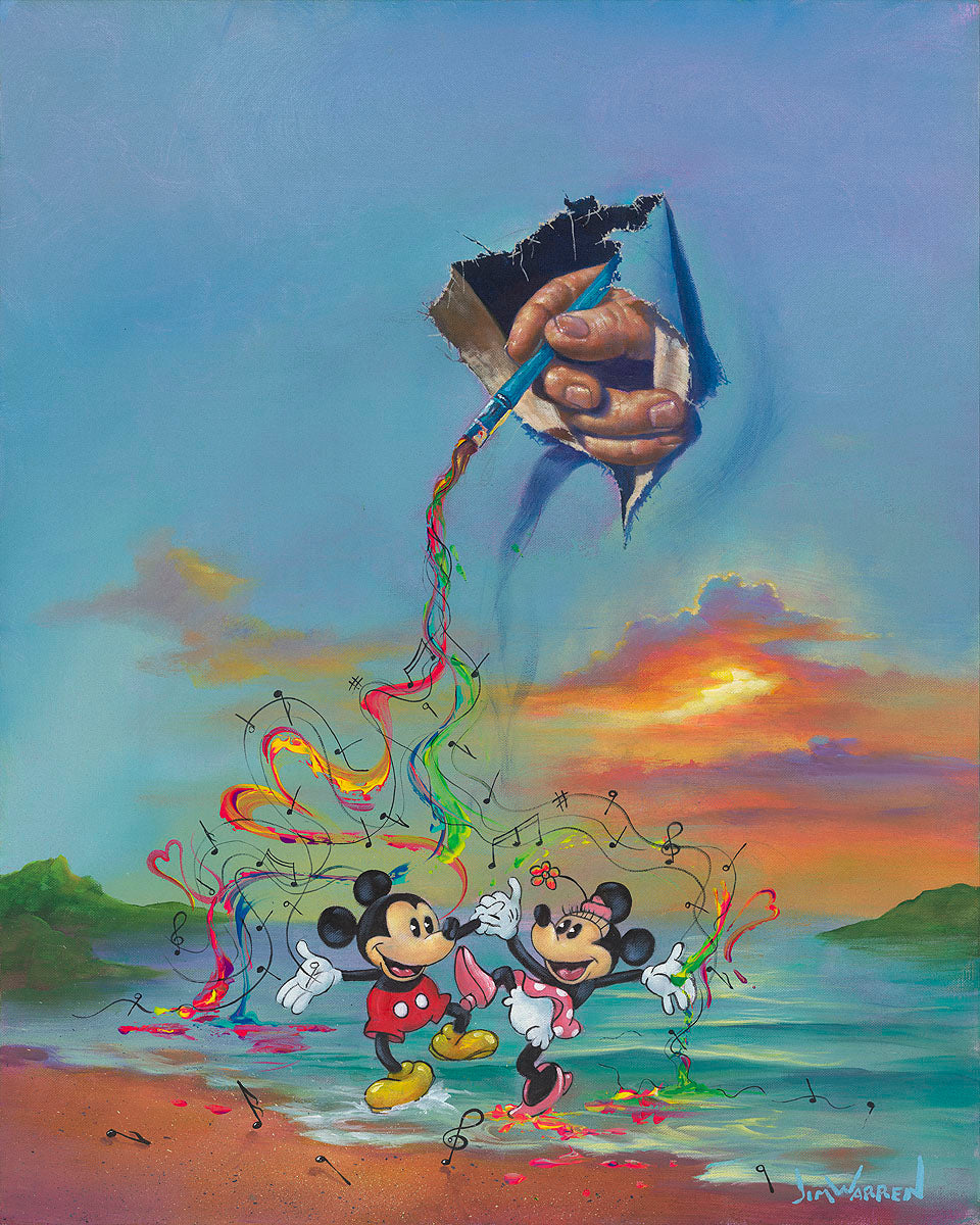 Mickey Mouse and Minnie Mouse Walt Disney Fine Art Jim Warren Signed Limited Edition Print on Canvas of 195 "The Creative Brush"