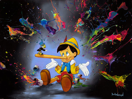 Pinocchio and Jiminy Cricket Walt Disney Fine Art Jim Warren Signed Limited Edition Canvas Print of 95 "Who Spilled the Paint"