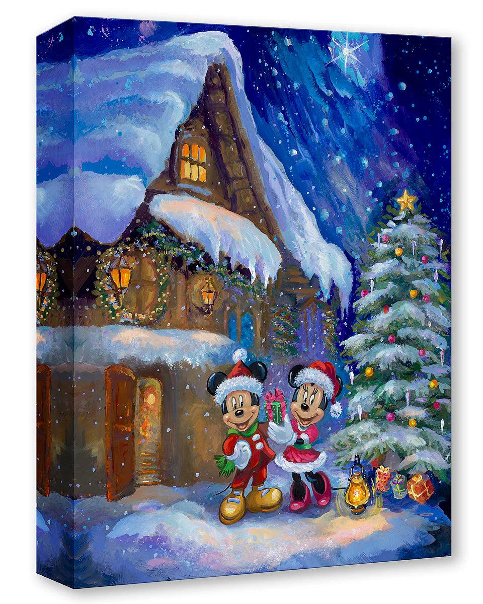 Mickey Mouse Christmas Walt Disney Fine Art Elena Penkova Limited Edition of 1500 Treasures on Canvas Print TOC Winter Wishes at the Cottage