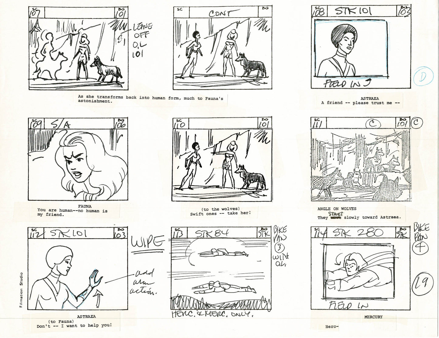 Young Sentinels / Space Sentinels 1977 Production Animation Storyboard Page Filmation A-021