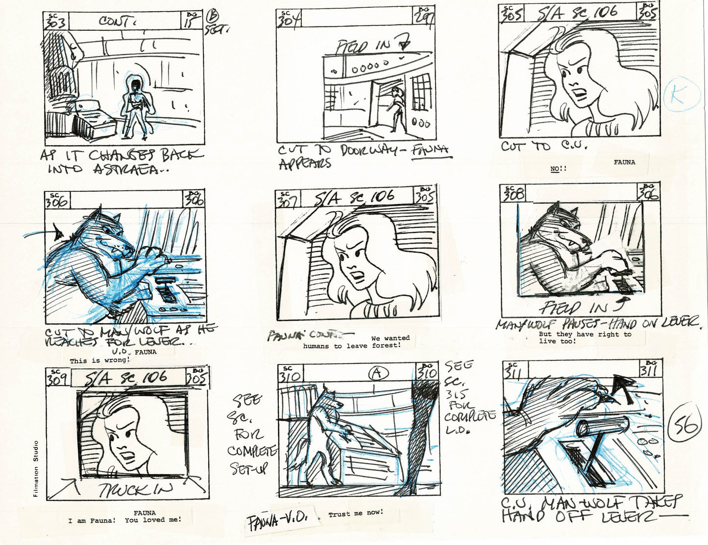 Young Sentinels / Space Sentinels 1977 Production Animation Storyboard Page Filmation A-059