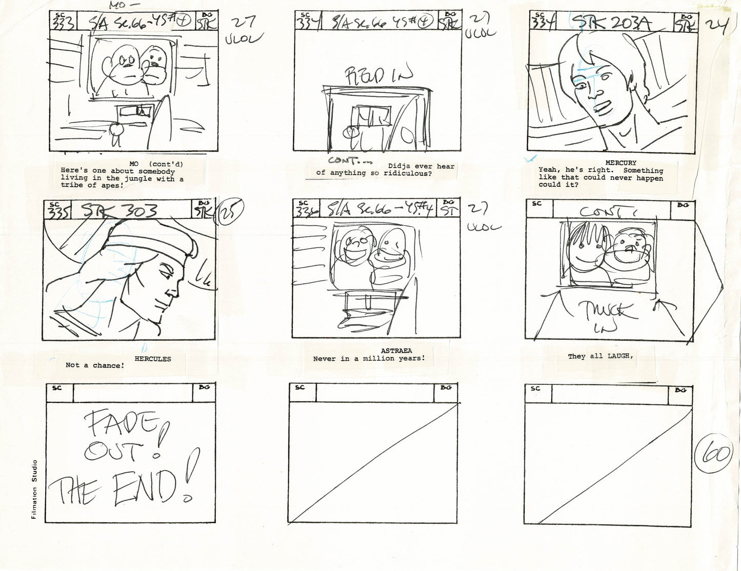 Young Sentinels / Space Sentinels 1977 Production Animation Storyboard Page Filmation A-063