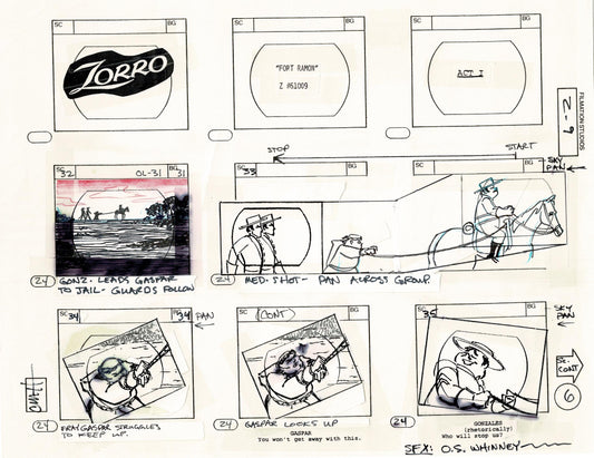 Zorro Storyboard Art Cartoon Page Vintage Animated Filmation 1981 B-002