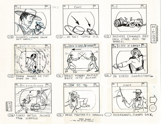 Zorro Storyboard Art Cartoon Page Vintage Animated Filmation 1981 B-003