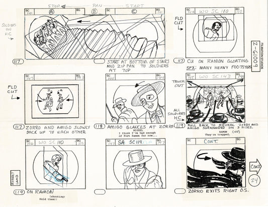 Zorro Storyboard Art Cartoon Page Vintage Animated Filmation 1981 B-005