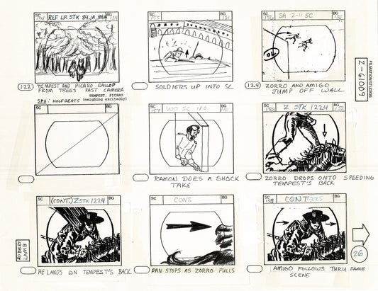 Zorro Storyboard Art Cartoon Page Vintage Animated Filmation 1981 B-006